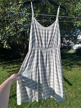 LC Lauren Conrad Beige and White Striped Sundress